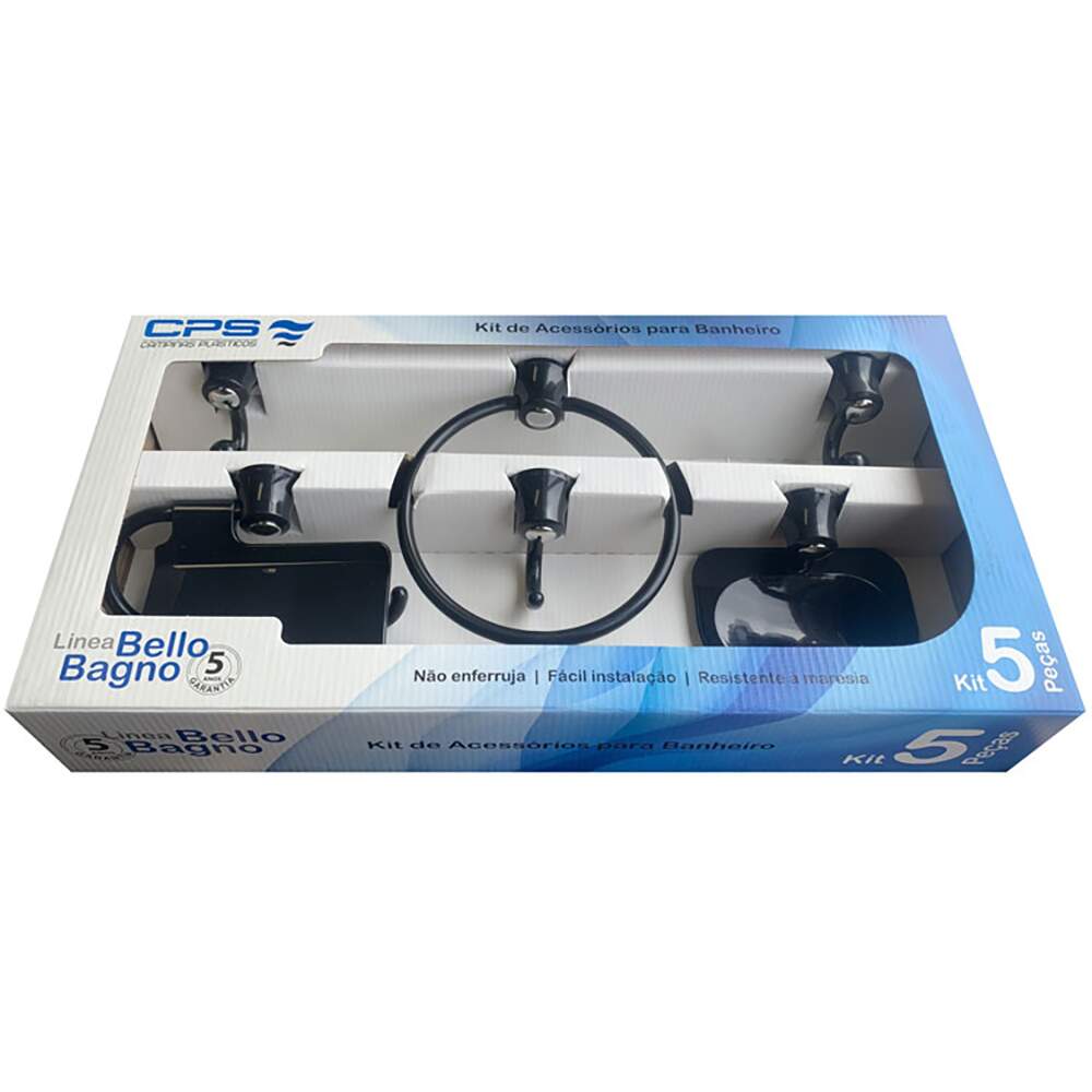 ACESSORIO BANHEIRO 5PCS ABS PTO/CROM BELLO BAGNO
