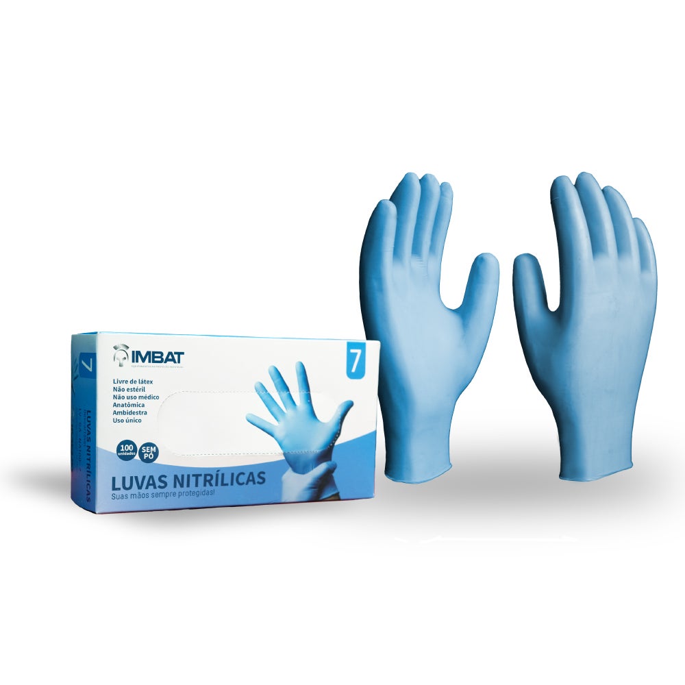 LUVA NITRILICA DESCARTAVEL AZL 09 G C/100 IMBAT