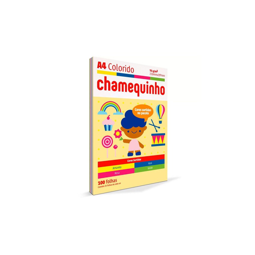PAPEL A4 100 FLS CHAMEQUINHO CORES SORTIDAS CHAMEX